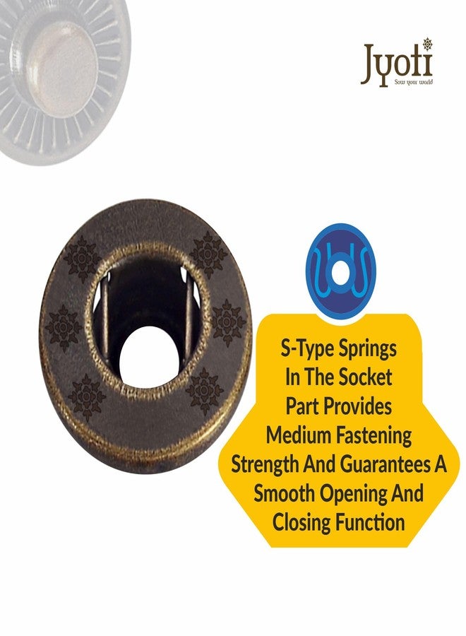 Jyoti Snap Button (120 Sets of Size VT - 8/15mm of Steel in Antique Brass Finish) Strong Grip Round Studs Clasp, Fasteners for Sewing, Purses, Bags, Leather, Clothes & DIY Works - Pack of 1 Pouch - Image 5